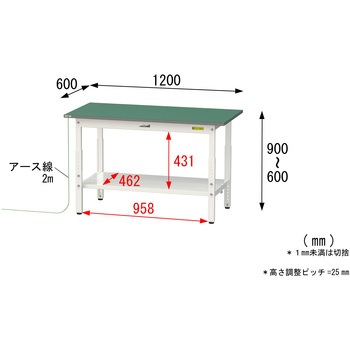 軽量作業台/耐荷重150kg_導電性ゴムマット+アース付き_高さ調整式_全面棚板付き_ワークテーブル150シリーズ 山金工業