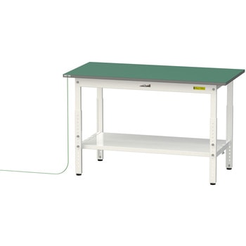 軽量作業台/耐荷重150kg_導電性ゴムマット+アース付き_高さ調整式_全面棚板付き_ワークテーブル150シリーズ 山金工業