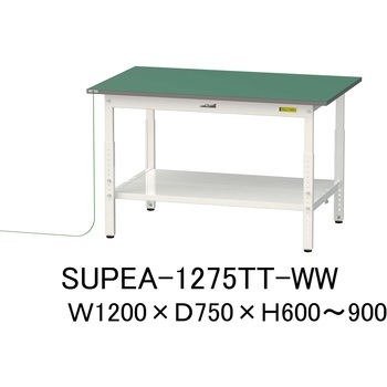 軽量作業台/耐荷重150kg_導電性ゴムマット+アース付き_高さ調整式_全面棚板付き_ワークテーブル150シリーズ 山金工業