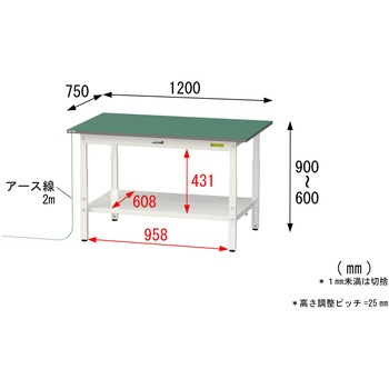 軽量作業台/耐荷重150kg_導電性ゴムマット+アース付き_高さ調整式_全面棚板付き_ワークテーブル150シリーズ 山金工業