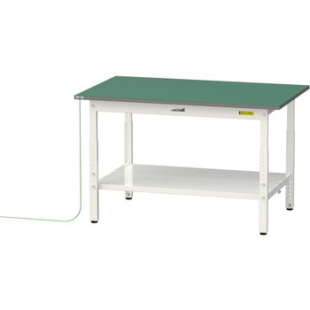 軽量作業台/耐荷重150kg_導電性ゴムマット+アース付き_高さ調整式_全面棚板付き_ワークテーブル150シリーズ 山金工業