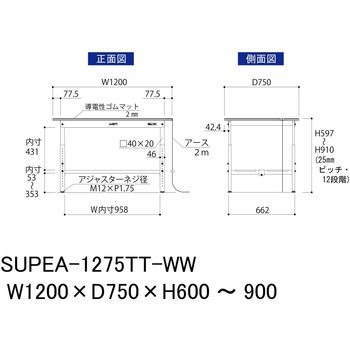 軽量作業台/耐荷重150kg_導電性ゴムマット+アース付き_高さ調整式_全面棚板付き_ワークテーブル150シリーズ 山金工業