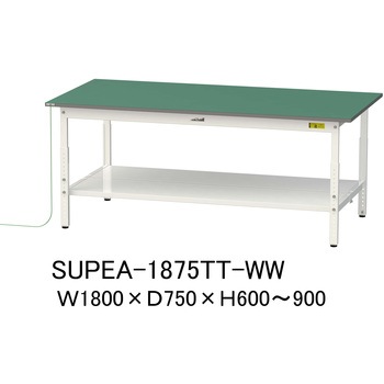 軽量作業台/耐荷重150kg_導電性ゴムマット+アース付き_高さ調整式_全面棚板付き_ワークテーブル150シリーズ 山金工業