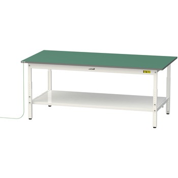 軽量作業台/耐荷重150kg_導電性ゴムマット+アース付き_高さ調整式_全面棚板付き_ワークテーブル150シリーズ 山金工業