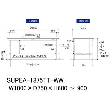 軽量作業台/耐荷重150kg_導電性ゴムマット+アース付き_高さ調整式_全面棚板付き_ワークテーブル150シリーズ 山金工業