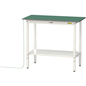 軽量作業台/耐荷重150kg_導電性ゴムマット+アース付き_高さ調整式_全面棚板付き_ワークテーブル150シリーズ 山金工業