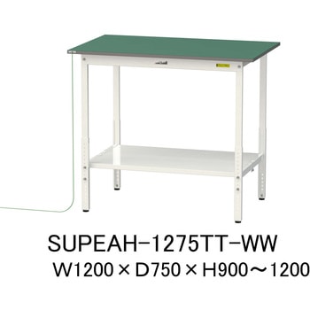 軽量作業台/耐荷重150kg_導電性ゴムマット+アース付き_高さ調整式_全面棚板付き_ワークテーブル150シリーズ 山金工業