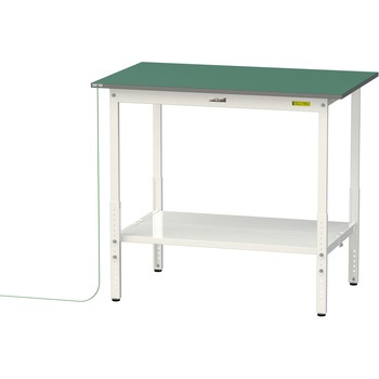 軽量作業台/耐荷重150kg_導電性ゴムマット+アース付き_高さ調整式_全面棚板付き_ワークテーブル150シリーズ 山金工業