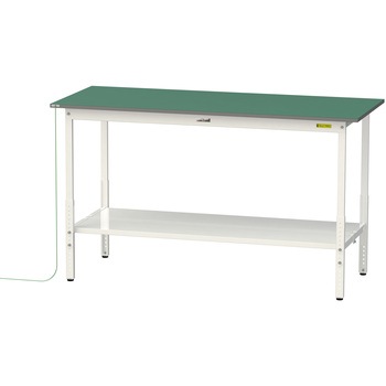 軽量作業台/耐荷重150kg_導電性ゴムマット+アース付き_高さ調整式_全面棚板付き_ワークテーブル150シリーズ 山金工業