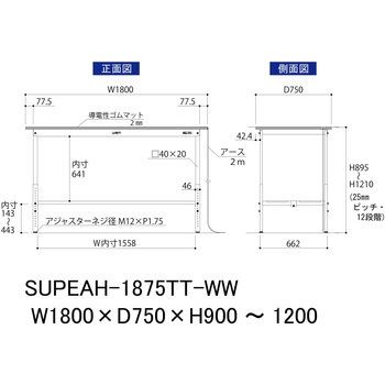 軽量作業台/耐荷重150kg_導電性ゴムマット+アース付き_高さ調整式_全面棚板付き_ワークテーブル150シリーズ 山金工業