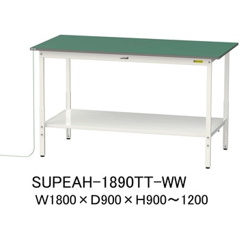 軽量作業台/耐荷重150kg_導電性ゴムマット+アース付き_高さ調整式_全面棚板付き_ワークテーブル150シリーズ 山金工業