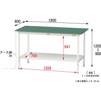 軽量作業台/耐荷重150kg_導電性ゴムマット+アース付き_高さ調整式_全面棚板付き_ワークテーブル150シリーズ 山金工業