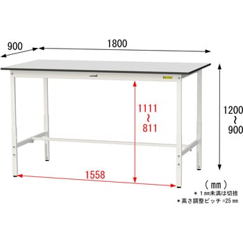 軽量作業台/耐荷重150kg_高さ調整_RoHS2指令対応塩ビシート天板_ワークテーブル150シリーズ 山金工業