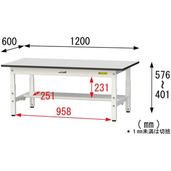 軽量作業台/耐荷重150kg_高さ調整_半面棚板付き_RoHS2指令対応塩ビシート天板_ワークテーブル150シリーズ 山金工業