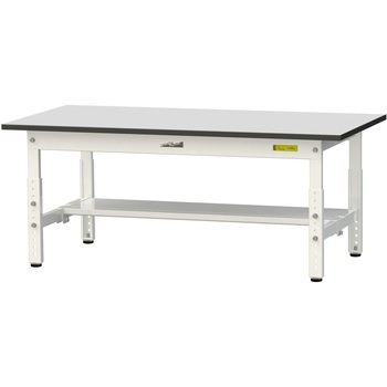 軽量作業台/耐荷重150kg_高さ調整_半面棚板付き_RoHS2指令対応塩ビシート天板_ワークテーブル150シリーズ 山金工業