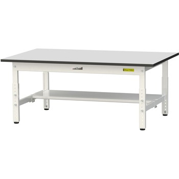 軽量作業台/耐荷重150kg_高さ調整_半面棚板付き_RoHS2指令対応塩ビシート天板_ワークテーブル150シリーズ 山金工業
