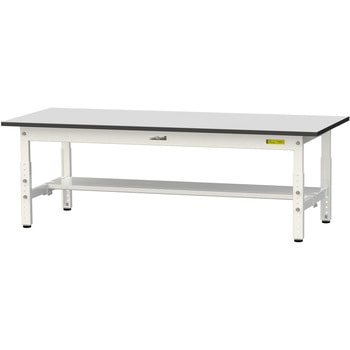 軽量作業台/耐荷重150kg_高さ調整_半面棚板付き_RoHS2指令対応塩ビシート天板_ワークテーブル150シリーズ 山金工業