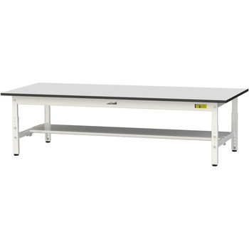軽量作業台/耐荷重150kg_高さ調整_半面棚板付き_RoHS2指令対応塩ビシート天板_ワークテーブル150シリーズ 山金工業