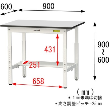 軽量作業台/耐荷重150kg_高さ調整_半面棚板付き_RoHS2指令対応塩ビシート天板_ワークテーブル150シリーズ 山金工業