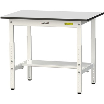軽量作業台/耐荷重150kg_高さ調整_半面棚板付き_RoHS2指令対応塩ビシート天板_ワークテーブル150シリーズ 山金工業