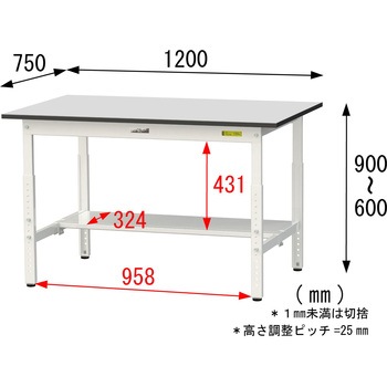 軽量作業台/耐荷重150kg_高さ調整_半面棚板付き_RoHS2指令対応塩ビシート天板_ワークテーブル150シリーズ 山金工業
