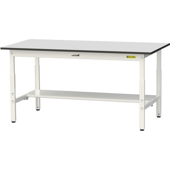 軽量作業台/耐荷重150kg_高さ調整_半面棚板付き_RoHS2指令対応塩ビシート天板_ワークテーブル150シリーズ 山金工業
