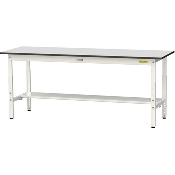 軽量作業台/耐荷重150kg_高さ調整_半面棚板付き_RoHS2指令対応塩ビシート天板_ワークテーブル150シリーズ 山金工業