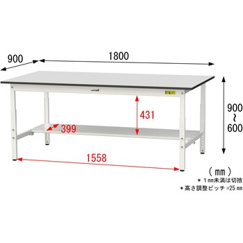 軽量作業台/耐荷重150kg_高さ調整_半面棚板付き_RoHS2指令対応塩ビシート天板_ワークテーブル150シリーズ 山金工業
