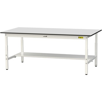 軽量作業台/耐荷重150kg_高さ調整_半面棚板付き_RoHS2指令対応塩ビシート天板_ワークテーブル150シリーズ 山金工業
