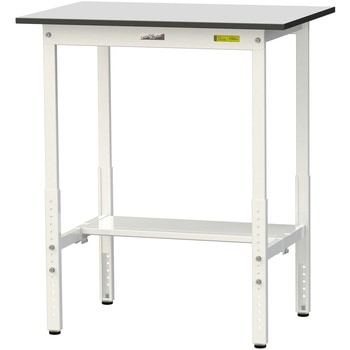 軽量作業台/耐荷重150kg_高さ調整_半面棚板付き_RoHS2指令対応塩ビシート天板_ワークテーブル150シリーズ 山金工業
