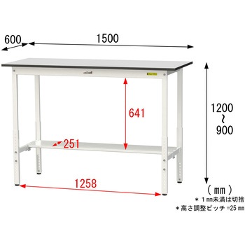軽量作業台/耐荷重150kg_高さ調整_半面棚板付き_RoHS2指令対応塩ビシート天板_ワークテーブル150シリーズ 山金工業