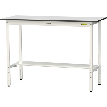 軽量作業台/耐荷重150kg_高さ調整_半面棚板付き_RoHS2指令対応塩ビシート天板_ワークテーブル150シリーズ 山金工業