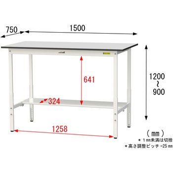 軽量作業台/耐荷重150kg_高さ調整_半面棚板付き_RoHS2指令対応塩ビシート天板_ワークテーブル150シリーズ 山金工業