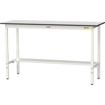 軽量作業台/耐荷重150kg_高さ調整_半面棚板付き_RoHS2指令対応塩ビシート天板_ワークテーブル150シリーズ 山金工業