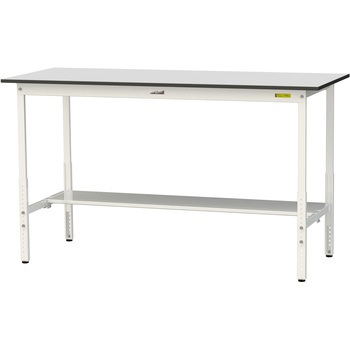軽量作業台/耐荷重150kg_高さ調整_半面棚板付き_RoHS2指令対応塩ビシート天板_ワークテーブル150シリーズ 山金工業