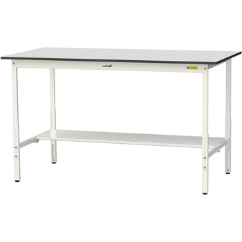 軽量作業台/耐荷重150kg_高さ調整_半面棚板付き_RoHS2指令対応塩ビシート天板_ワークテーブル150シリーズ 山金工業