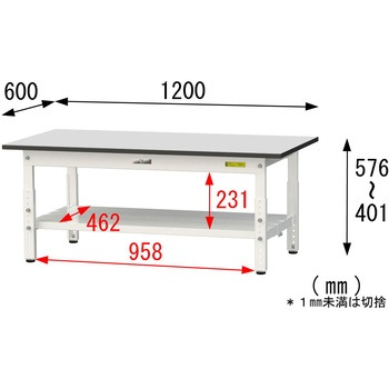 軽量作業台/耐荷重150kg_高さ調整_全面棚板付き_RoHS2指令対応塩ビシート天板_ワークテーブル150シリーズ 山金工業