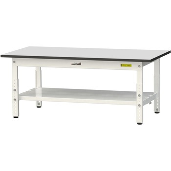 軽量作業台/耐荷重150kg_高さ調整_全面棚板付き_RoHS2指令対応塩ビシート天板_ワークテーブル150シリーズ 山金工業