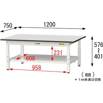 軽量作業台/耐荷重150kg_高さ調整_全面棚板付き_RoHS2指令対応塩ビシート天板_ワークテーブル150シリーズ 山金工業