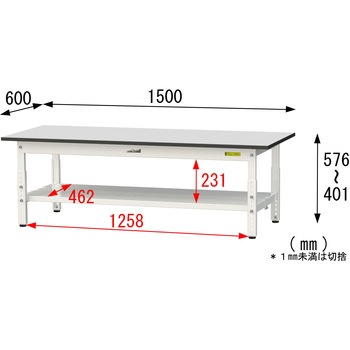 軽量作業台/耐荷重150kg_高さ調整_全面棚板付き_RoHS2指令対応塩ビシート天板_ワークテーブル150シリーズ 山金工業