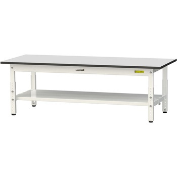 軽量作業台/耐荷重150kg_高さ調整_全面棚板付き_RoHS2指令対応塩ビシート天板_ワークテーブル150シリーズ 山金工業