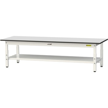 軽量作業台/耐荷重150kg_高さ調整_全面棚板付き_RoHS2指令対応塩ビシート天板_ワークテーブル150シリーズ 山金工業