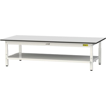 軽量作業台/耐荷重150kg_高さ調整_全面棚板付き_RoHS2指令対応塩ビシート天板_ワークテーブル150シリーズ 山金工業