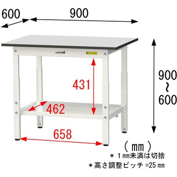 軽量作業台/耐荷重150kg_高さ調整_全面棚板付き_RoHS2指令対応塩ビシート天板_ワークテーブル150シリーズ 山金工業
