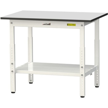軽量作業台/耐荷重150kg_高さ調整_全面棚板付き_RoHS2指令対応塩ビシート天板_ワークテーブル150シリーズ 山金工業