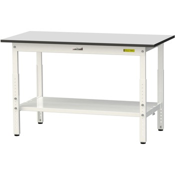 軽量作業台/耐荷重150kg_高さ調整_全面棚板付き_RoHS2指令対応塩ビシート天板_ワークテーブル150シリーズ 山金工業