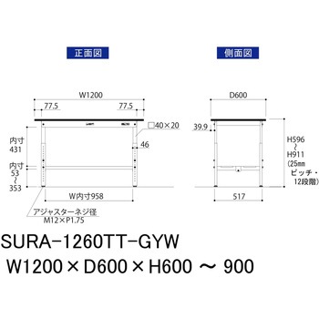 軽量作業台/耐荷重150kg_高さ調整_全面棚板付き_RoHS2指令対応塩ビシート天板_ワークテーブル150シリーズ 山金工業