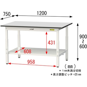 軽量作業台/耐荷重150kg_高さ調整_全面棚板付き_RoHS2指令対応塩ビシート天板_ワークテーブル150シリーズ 山金工業