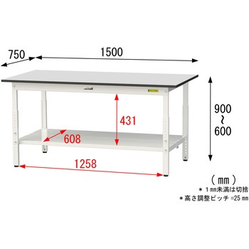 軽量作業台/耐荷重150kg_高さ調整_全面棚板付き_RoHS2指令対応塩ビシート天板_ワークテーブル150シリーズ 山金工業