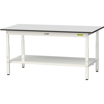 軽量作業台/耐荷重150kg_高さ調整_全面棚板付き_RoHS2指令対応塩ビシート天板_ワークテーブル150シリーズ 山金工業